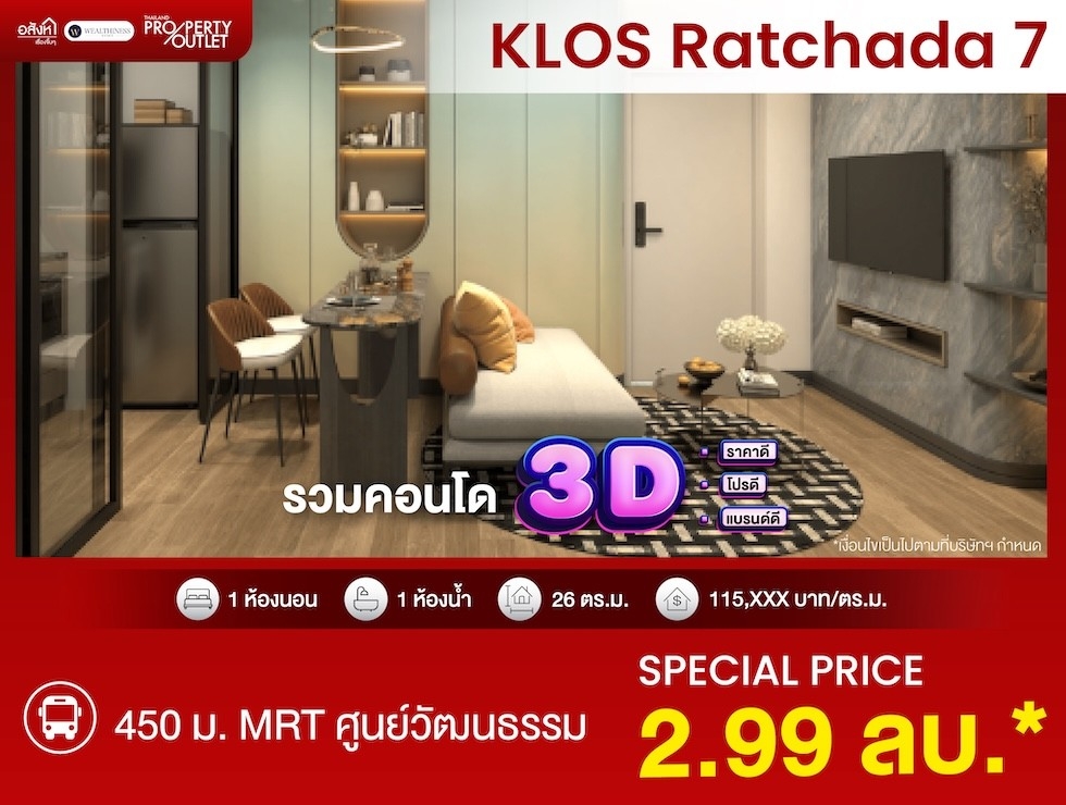 ขาย คอนโด 1 ห้องนอน KLOS Ratchada7